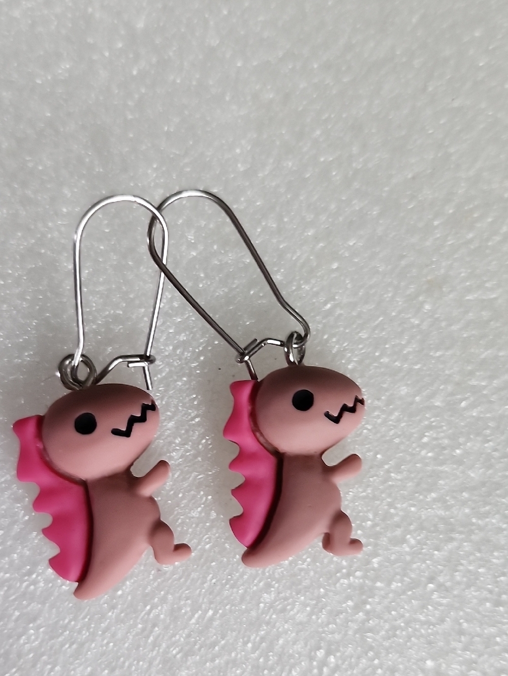 Hand Crafted Pink Dino Drop Earrings